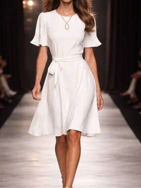 DKNY White Dress with Belt and flare sleeves, Wedding, Special Occasions